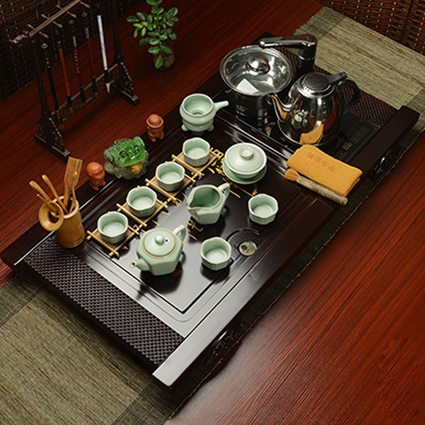 5Cgo 14010533556  陶瓷茶具套裝電磁爐整套功夫茶具實木茶盤茶海茶道茶文化泡茶壺托盤汝窯茶桌飲茶  LAY86600