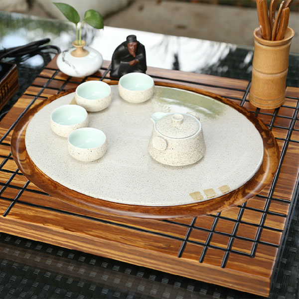 5Cgo 41359606221 茶道日式方形實木茶盤竹制配陶瓷托盤功夫茶具排水茶臺茶海茶文化飲茶泡茶桌飲茶茶幾  LAY31500