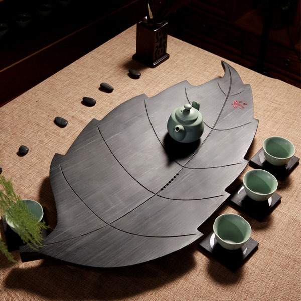5Cgo 43661963130 茶具烏金石茶盤石頭黑金石茶臺精雕送禮材茶海石頭石材茶具茶道茶文化功夫泡茶桌茶幾飲茶荷葉樹葉  LAY00010