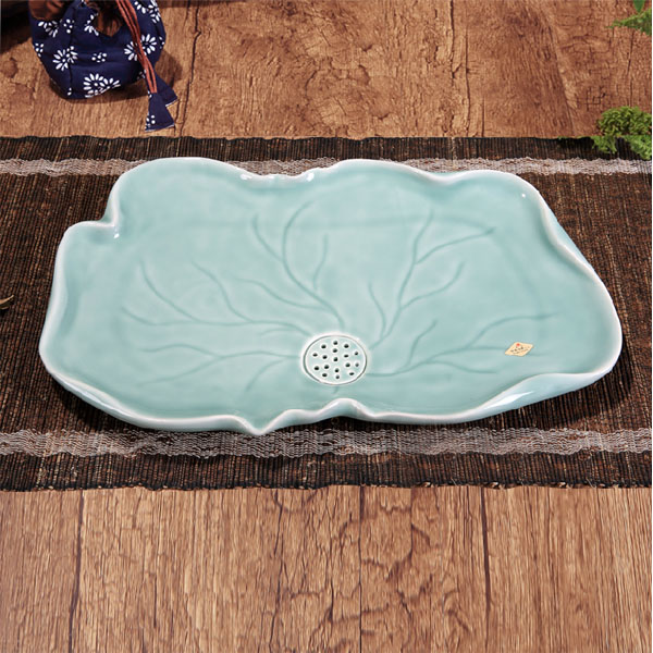 5Cgo  42801432670 陶瓷青瓷茶盤功夫茶具荷葉形茶海茶臺茶文化茶道公道法瑯瓷品茶飲茶托盤  LAY55100