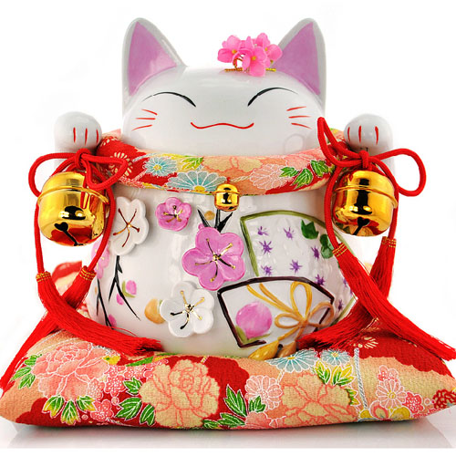 5Cgo 9308770016 招財貓 大花季 花開富貴 平安鈴 陶瓷飾品 居家開業禮品 瓷 9寸 MIK88100