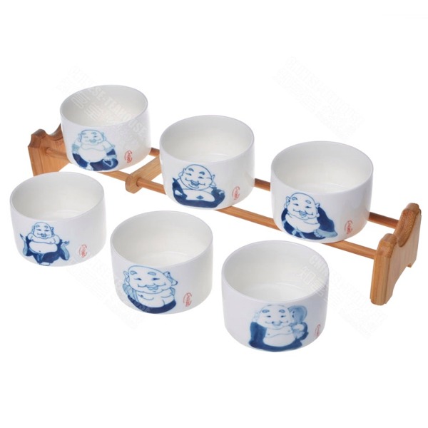 5Cgo 16144326706 手繪青花瓷品茗杯陶瓷功夫泡茶杯茶具小肚佛直杯小和尚六個杯 AGL96000