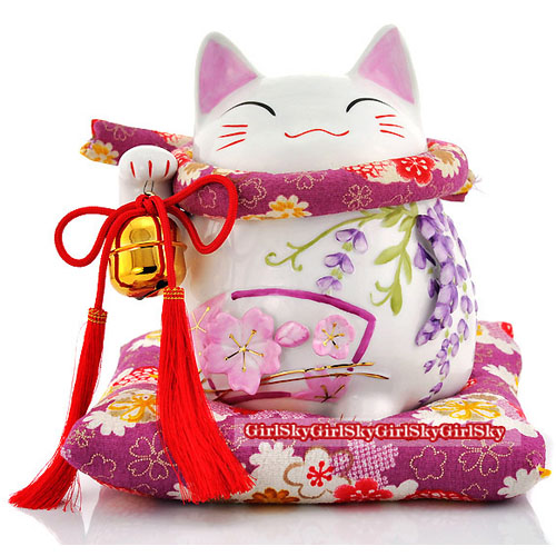5Cgo 9397398100 紫藤花招財貓 陶瓷飾品 浪漫情人禮物 /開業禮品 骨瓷 8寸 MIK08100