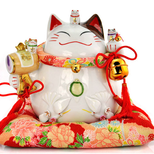 5Cgo 9396461612 金運萬寶槌招財貓 平安鈴 陶瓷飾品 居家開業品 瓷 8寸 MIK88100