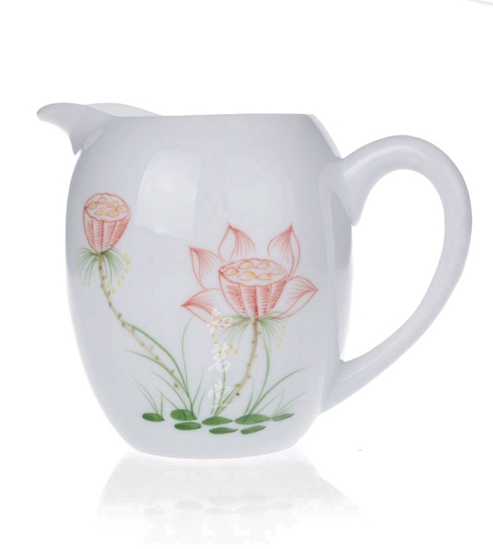 5Cgo 20832412012 手繪公道杯薄胎茶海五彩陶瓷功夫茶具青花瓷荷花公杯分杯茶碗品茗杯 AGL93000