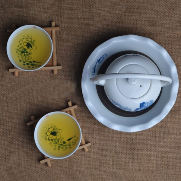 5Cgo 26355456312 手繪茶壺全陶瓷提梁壺 花好月圓青花小茶壺功夫茶具清花瓷 一壺二杯含壺托 AGL99100