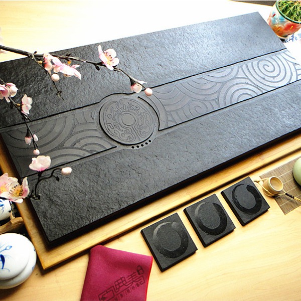 5Cgo 39438232492 天然烏金石整塊切割打磨 茶盤黑金石泡茶桌石頭盤面 75*35cm AGL54500