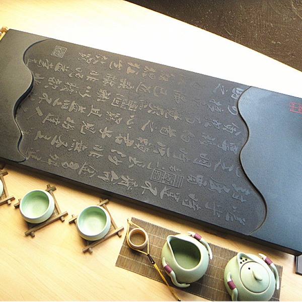 5Cgo 39405658065 烏金石整塊切割打磨 書法家 茶盤黑金石泡茶桌石頭盤面茶幾茶臺茶海 50*20cm AGL06300
