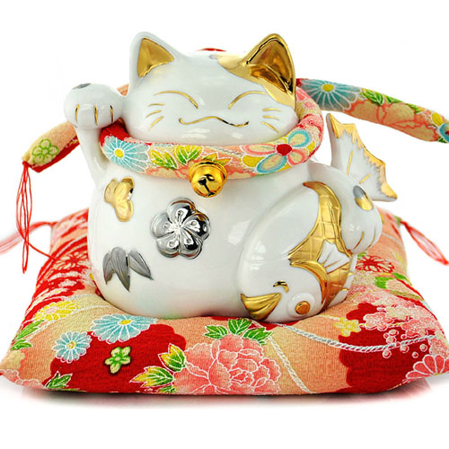 5Cgo 9576792962 金彩抱魚招財貓 陶瓷擺件/開業禮品/家居擺設 骨瓷禮物 6寸 MIK84100