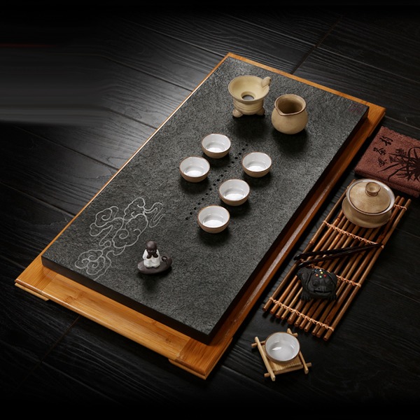 5Cgo 35532636647 天然烏金石茶盤石頭茶盤黑金石茶海茶船茶台祥雲泡茶功夫茶具 60*40cm AGL05400