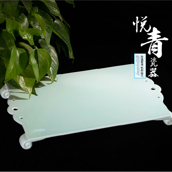 5Cgo 44245510922 青瓷茶盤陶瓷小托盤功夫茶具茶盤茶台泡茶用具家用茶器茶海茶道茶文化 35*21cm  LAY08500