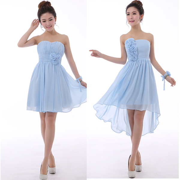 5Cgo 37894373593 韓版綁帶大碼藍色單肩伴娘禮服伴娘團短款伴娘服小禮服  新娘伴娘禮服  GSX57000