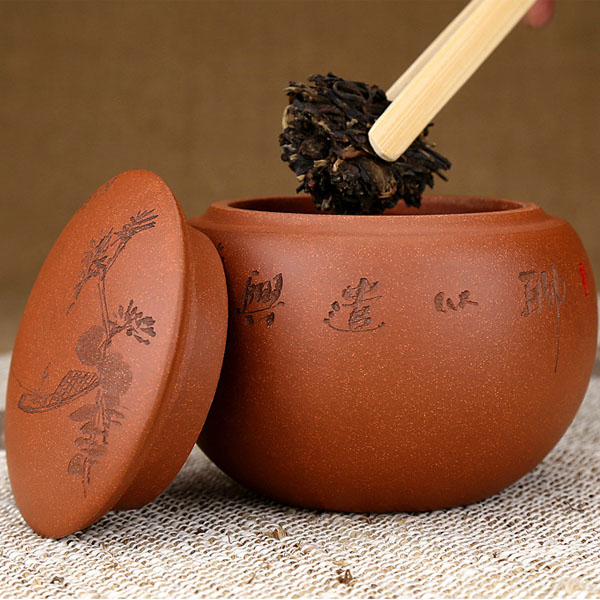 5Cgo 43087863509 手工普洱罐粗陶醒茶罐汝窯密封裝茶罐紅泥幹果罐精細雕刻紫砂茶葉罐  LAY24100