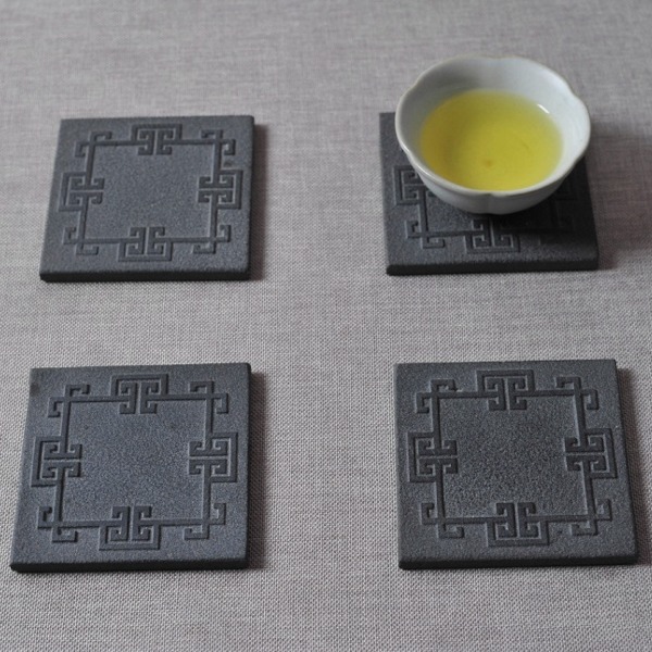5Cgo 42967488473 黑金石茶杯墊搭配烏金石杯墊茶盤底座壺架杯架 浮紋四片 AGL06000