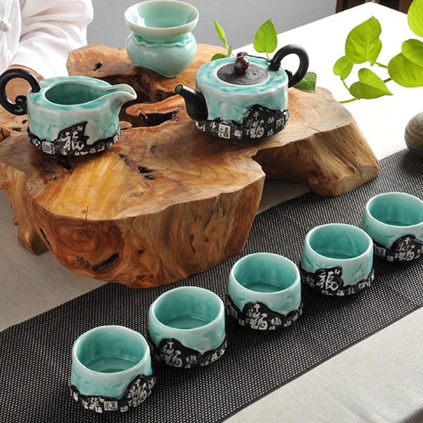  5Cgo 40832075375 琺瑯彩青花瓷御瓷祥福整套茶具功夫茶道 茶壺茶海茶漏品茗杯 LAY53200