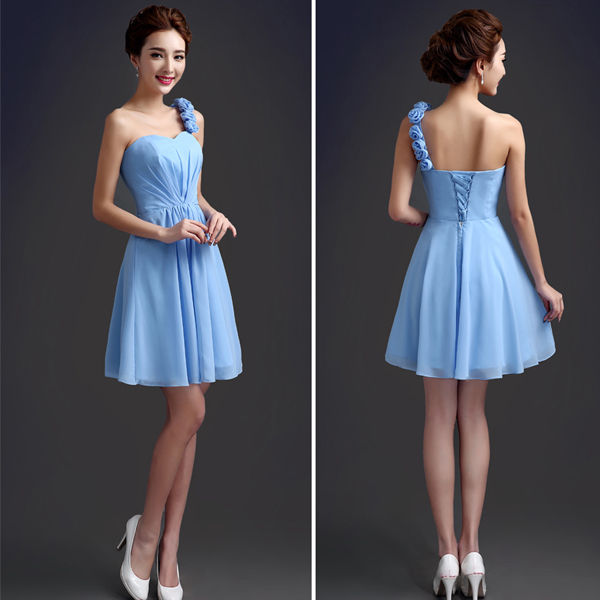 5Cgo  42857263604 韓版伴娘禮服伴娘團晚禮服短款單肩抹胸姐妹裙 新娘敬酒服伴娘服  GSX003100