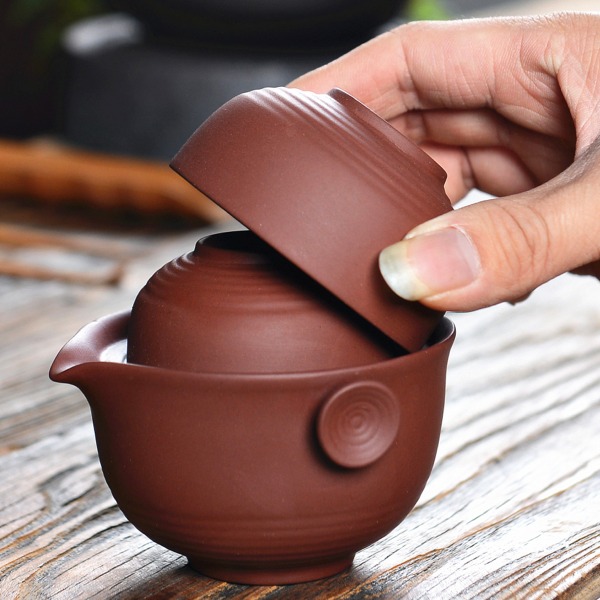 5Cgo 45227194357 紫砂杯紫泥快客杯個人辦公杯茶壺蓋碗紫砂壺茶具 一壺兩杯 AGL54000