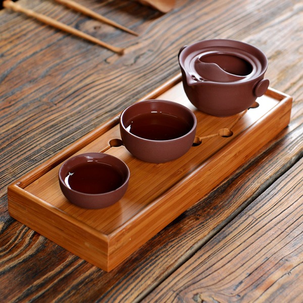 5Cgo 45227194357 紫砂杯紫泥快客杯個人辦公杯茶壺蓋碗紫砂壺茶具 一壺兩杯附竹茶盤 AGL97000