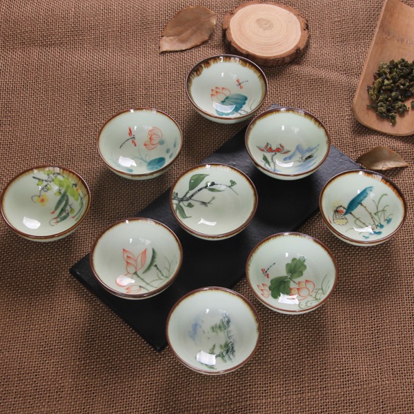 5Cgo 37887396684 景德鎮青花瓷手繪杯窯變功夫茶具 品茗杯小茶碗圓杯 九個杯 AGL09000