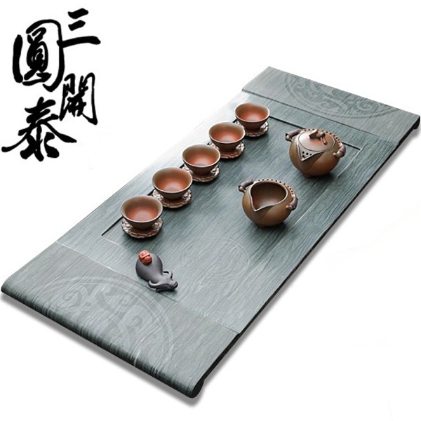 5Cgo 41465100150 三圓開泰綠檀木紋玉石茶盤茶臺茶船翠綠石茶海茶具功夫泡茶 70*35cm AGL82700