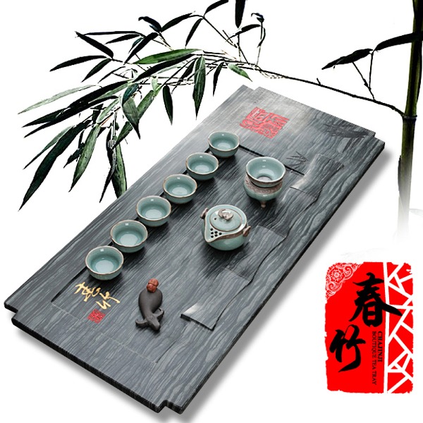 5Cgo 41834986797 春竹節節高升綠檀木紋玉石茶盤茶臺茶船翠綠石茶海茶具功夫泡茶 70*35cm AGL82700