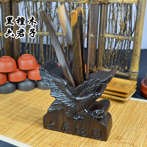 5Cgo 43971277325 黑檀木六君子實木茶道配件茶勺茶夾功夫茶具茶藝組合茶盤擺件  LAY60100