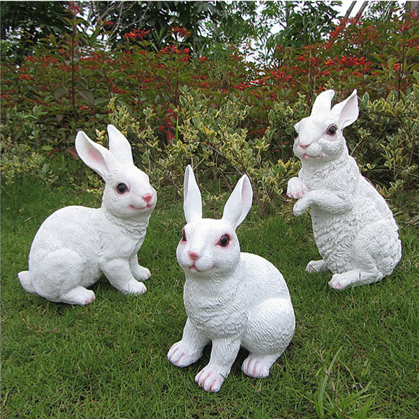 5Cgo 40621746180 樹脂動物景觀雕塑工藝品田園家居花園林裝飾品擺件仿真動物兔子戶外庭院公園別墅幼稚園擺設整套3只 CHX1230