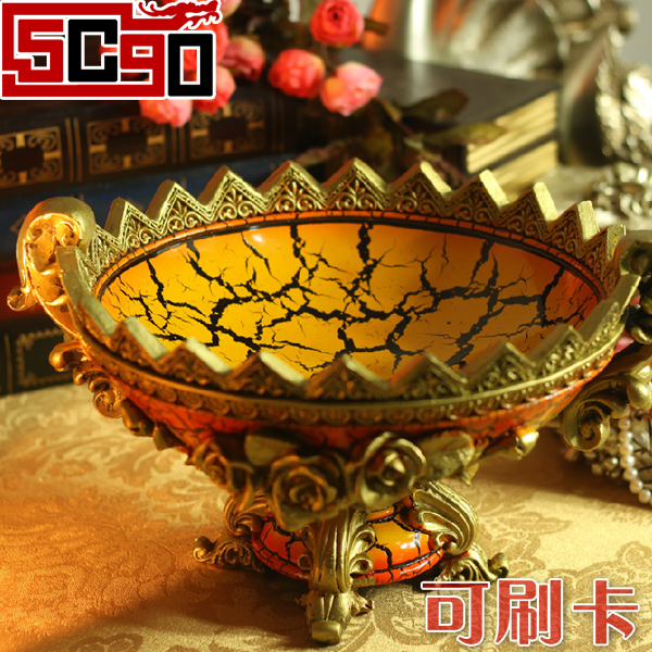 5Cgo 創意時尚客廳裝飾品 歐式樹脂裂紋果盤 家居大號復古擺件 P88000