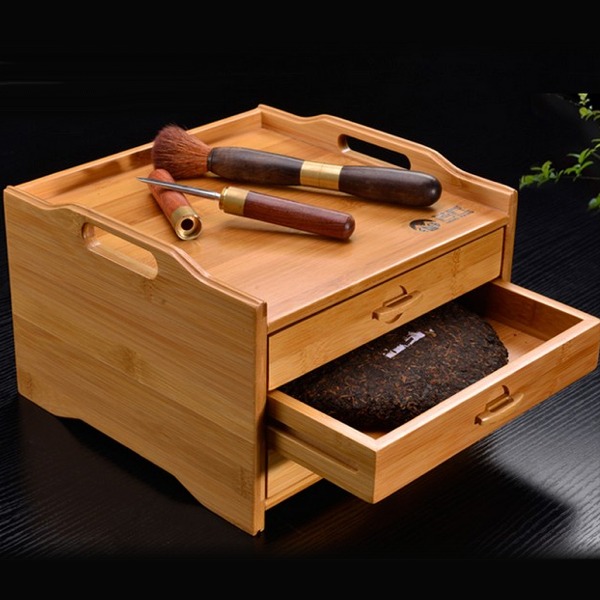 5Cgo 44826277143 普洱茶盒竹制竹子茶具普洱分茶葉罐醒茶盤茶罐功夫泡茶收藏-三層抽屜 AGL99100