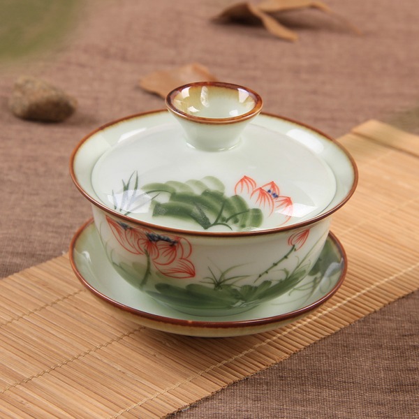 5Cgo 39669626163 景德鎮手繪青瓷蓋碗茶杯 三才蓋碗功夫陶瓷粉彩泡茶茶具品茗杯主人 AGL53000