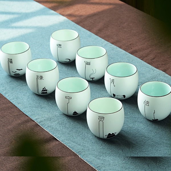 5Cgo 44670322713 功夫茶具茶杯陶瓷品茗杯青瓷小茶杯亞光青瓷普洱杯個人單杯中式餐廳水杯 八個杯 AGL25100