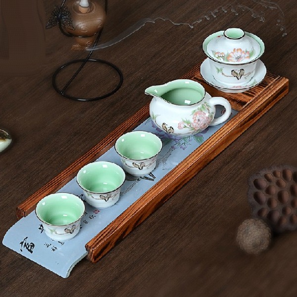 5Cgo 44931542408 龍泉青瓷茶具實木茶盤陶瓷托盤旅行功夫小茶具套組品茗杯茶海 AGL97100