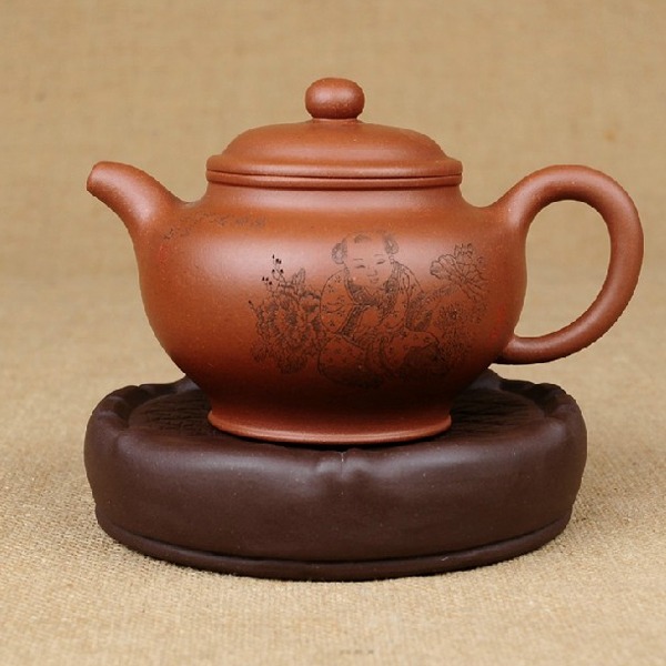 5Cgo 41586716595 紫砂壺托茶托壺蓋托架杯托 招材納福雙魚年年有餘紫泥壺座 AGL85000