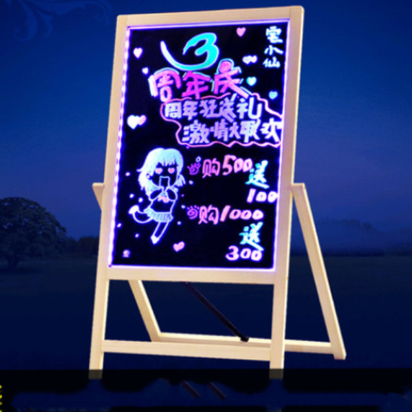 5Cgo 44091858937 實木支架式電子熒光板發光寫字牌寫字屏熒光黑板led手寫板廣告板廣告架 WXP85100