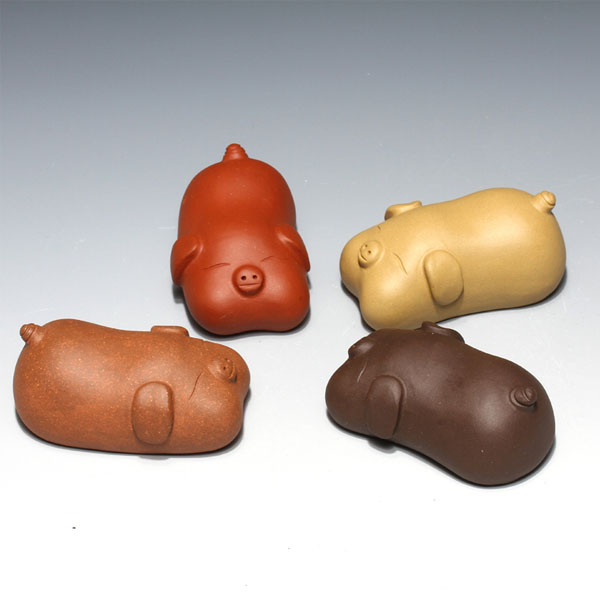 5Cgo  43585197362 紫砂茶寵擺件家居飾品手工作品可愛冬瓜豬茶寵精品段泥紅泥伏地豬 多款可選  LAY86000