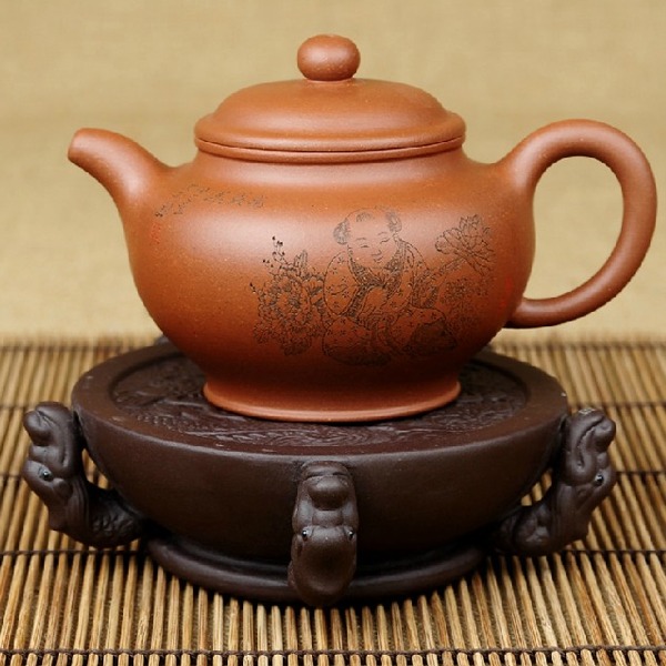 5Cgo 41628324763 紫砂壺托茶托壺蓋托架杯托 招財納福蟠龍護體紫泥壺座 AGL88000