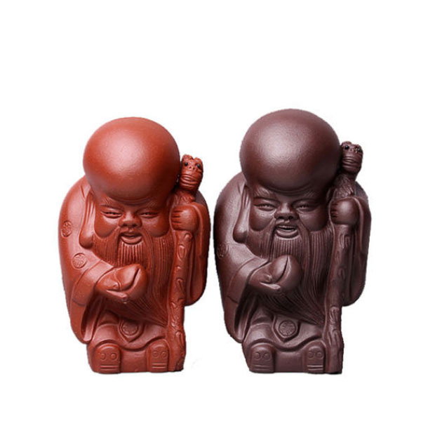 5Cgo  13025222256 紫砂精品茶寵擺件壽星報喜雕塑茶玩茶道擺件零配件拐杖老人茶趣  LAY99000