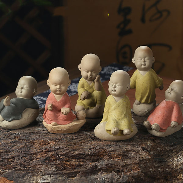 5Cgo  45285173222 精品佛像小和尚紫砂汽車飾品可愛小如來哥窯汝窯茶寵擺件小沙彌勒佛  LAY62000