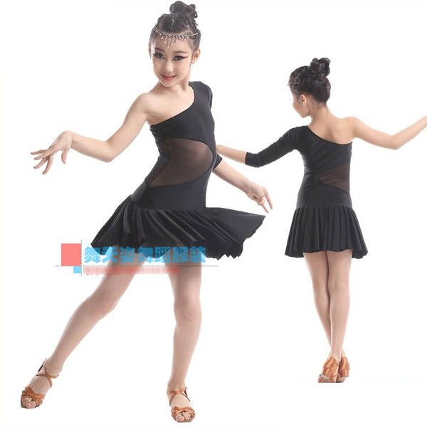 5Cgo 44270425137 兒童拉丁舞服裝 單肩練功服拉丁舞比賽服透視款比賽服舞蹈服裝 兒童舞衣  GSX76000
