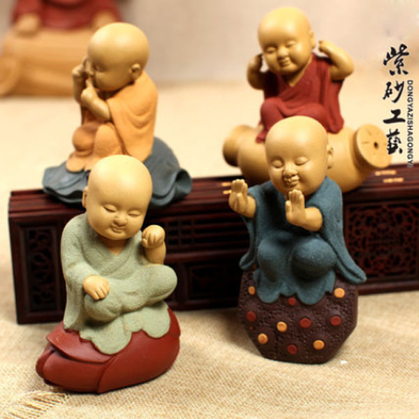 5Cgo  41873936438 宜興紫砂精品茶寵擺件幻空說禅悠閑小沙彌禅意蓮花俏皮四不小和尚   LAY44300