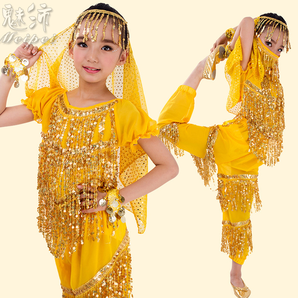 5Cgo 45249802605 兒童肚皮舞表演套裝印度舞蹈服裝肚皮舞短袖亮片演出服 肚皮舞衣  GSX27000