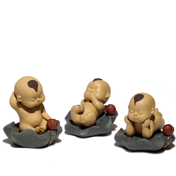 5Cgo  41470153153 線香香插茶寵精品紫砂小和尚茶寵擺件荷葉童子小沙彌坐蓮可愛小光頭    LAY35000