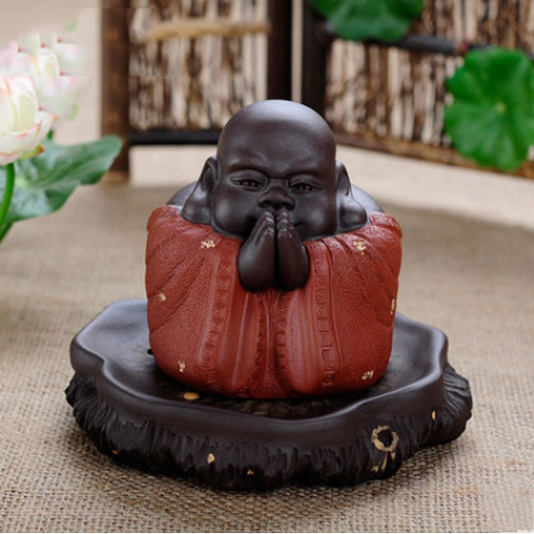 5Cgo  16455330252 紫砂茶寵精品功夫茶具茶盤配件擺件玩寵招財旺財合掌佛茶趣小和尚  LAY89000