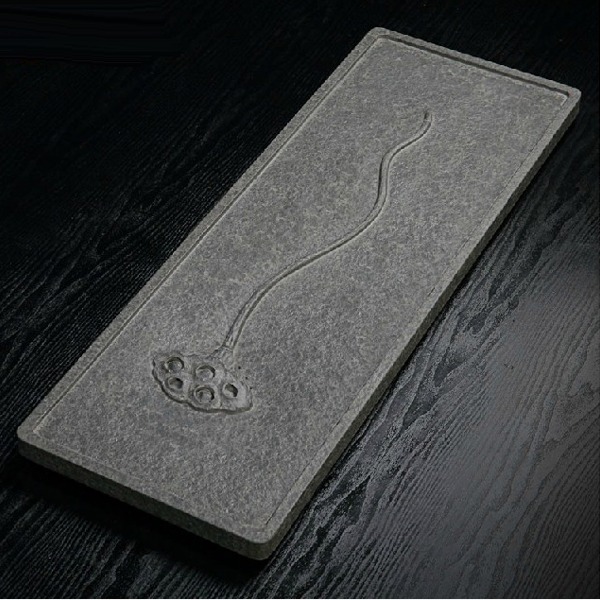 5Cgo 43801347252 烏金石茶盤蒙古黑金石頭茶臺茶具茶船豪華泡茶檯面蓮花蓮蓬 80*30cm AGL99700