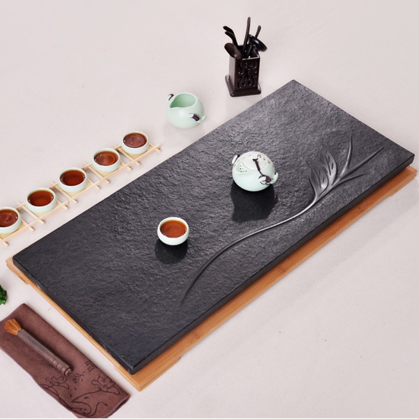 5Cgo 520036374039 一葉扁舟 功夫茶具茶盤黑烏金石茶盤烏金石頭茶臺茶海茶船 60*30cm AGL57400