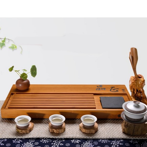 5Cgo 44676442395 品正烏金石孟宗竹茶盤竹制實木茶海排水式茶臺茶托盤茶船泡茶茶具 54*25cm AGL90200