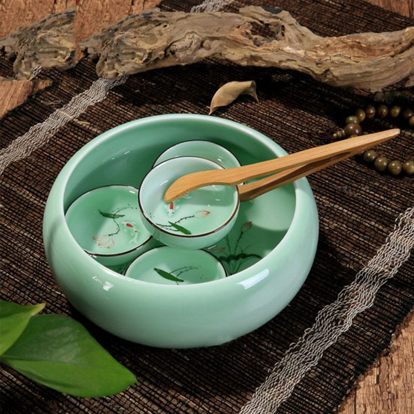 5Cgo 42582625504 陶瓷功夫茶具青瓷鯉魚茶洗茶具茶道配件手繪杯洗青瓷大號洗碗洗杯泡杯  LAY06000