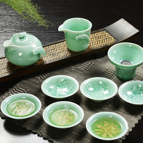 5Cgo 36683327409 祥雲陶瓷功夫整套茶具茶壺茶杯茶海茶漏送禮瓷器彩花品茗杯 10件套 AGL89100