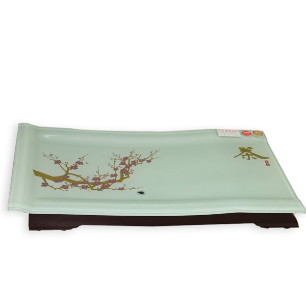 5Cgo 39647358644 玻璃茶盤實木底座功夫茶具現代琉璃茶臺泡茶鋼化茶盤 68*37cm AGL05300