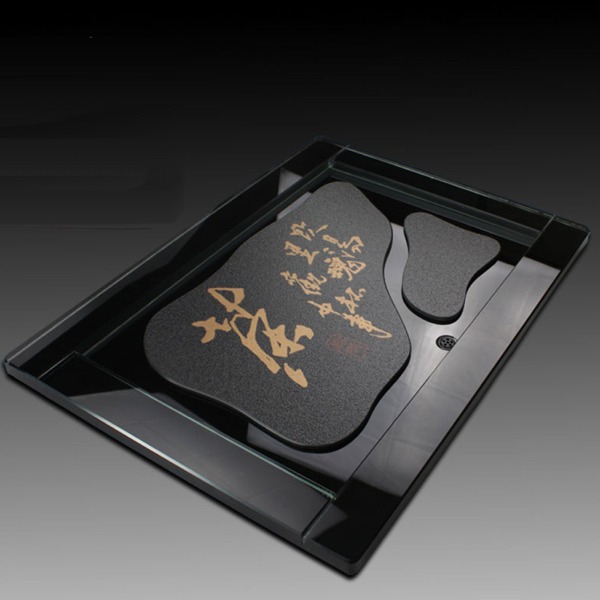 5Cgo 40223012453 黑金茶字玻璃茶盤琉璃茶盤功夫茶具現代茶臺泡茶茶船 50*36cm AGL02100